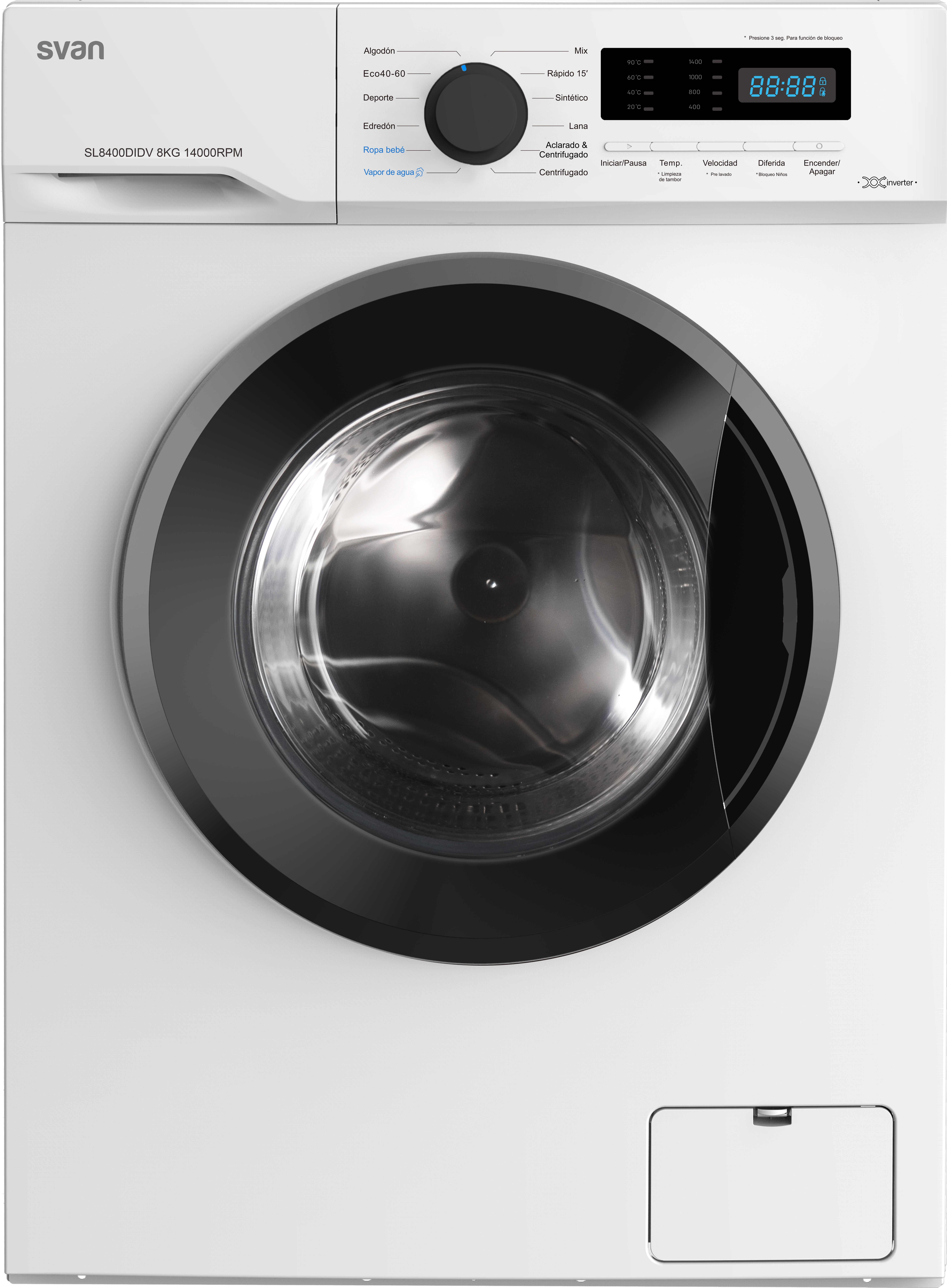SVAN LAVADORA SL8400DIDV C/F 8K 1400rpm D Inv/Vap